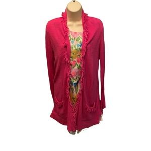 Lilly Pulitzer pink cashmere fringe cardigan